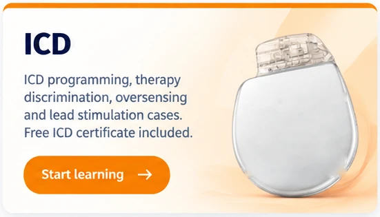 ICD courses: programming, therapy discrimination, oversensing and lead stimulation cases, free ICD certificate