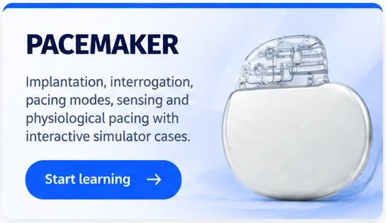 Pacemaker courses: implantation, interrogation, pacing modes, sensing and physiological pacing with interactive simulator cases